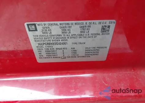 2014 Chevrolet Silverado 1500 1Lt z USA, uszkodzony, nr VIN 3GCPCREHXEG424961